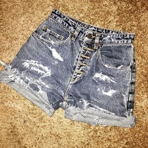 Distressed denim shorts